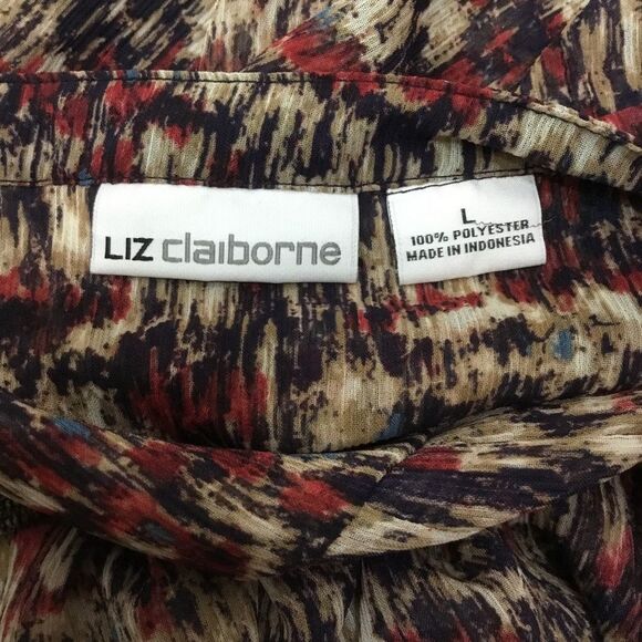 Red blue cream semi sheer short sleeve top with fabric covered buttons sz L - Picture 8 of 8